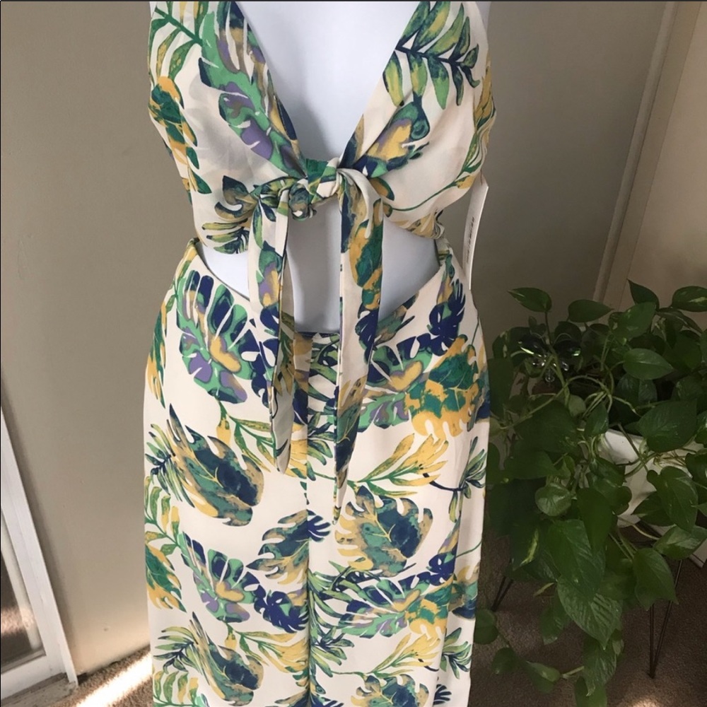 Brand new blue blush tropical jumpsuit